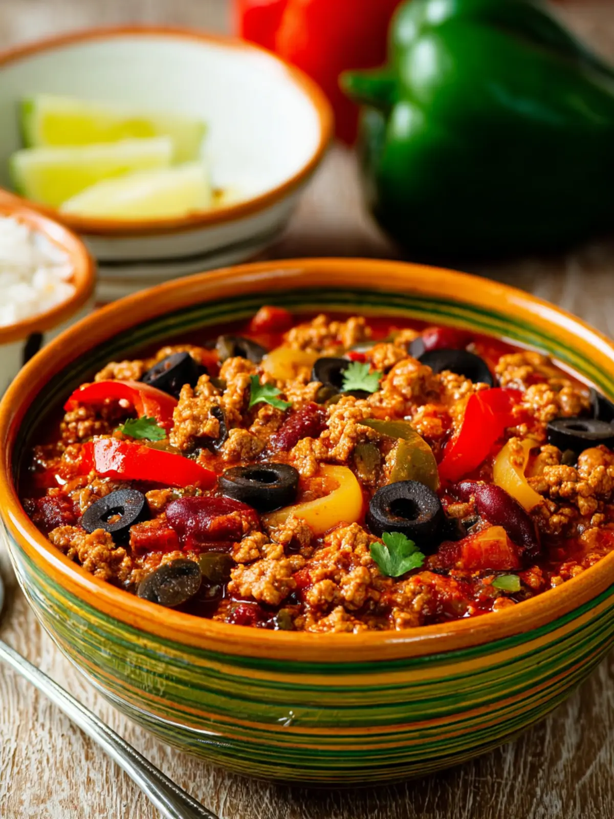 Ground Turkey Chili (with Peppers, Mushrooms, and Olives) First Image