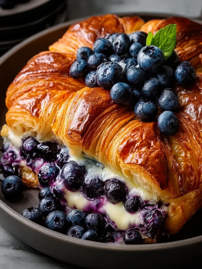 Blueberry Cream Cheese Croissant Casserole First Image