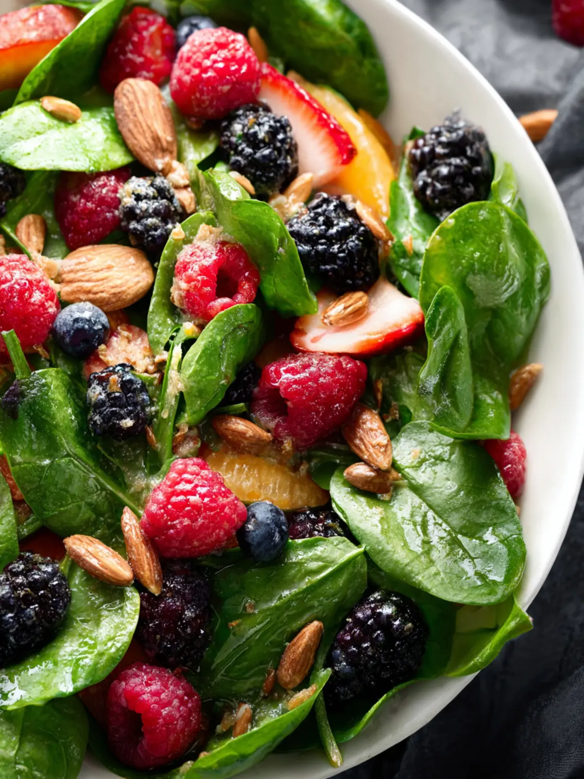 Spinach Berry Salad with Brown Sugar Almonds and Lemon Dressing First Image