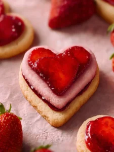 Heart-Shaped Strawberry Shortbread Cookies First Image