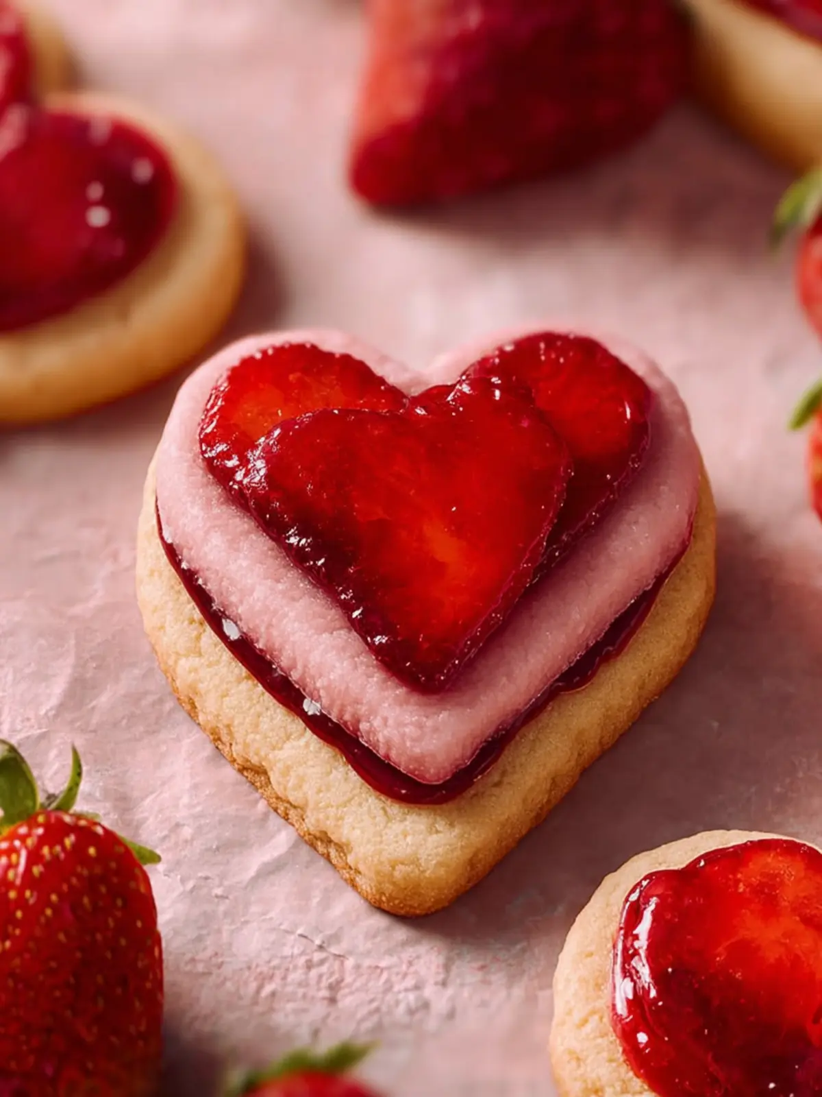 Heart-Shaped Strawberry Shortbread Cookies First Image